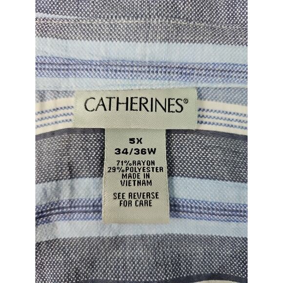 Catherines Womens Sz 5x Blue Pink White Stripe Fairy Lightweight Tunic Blouse - Picture 11 of 13